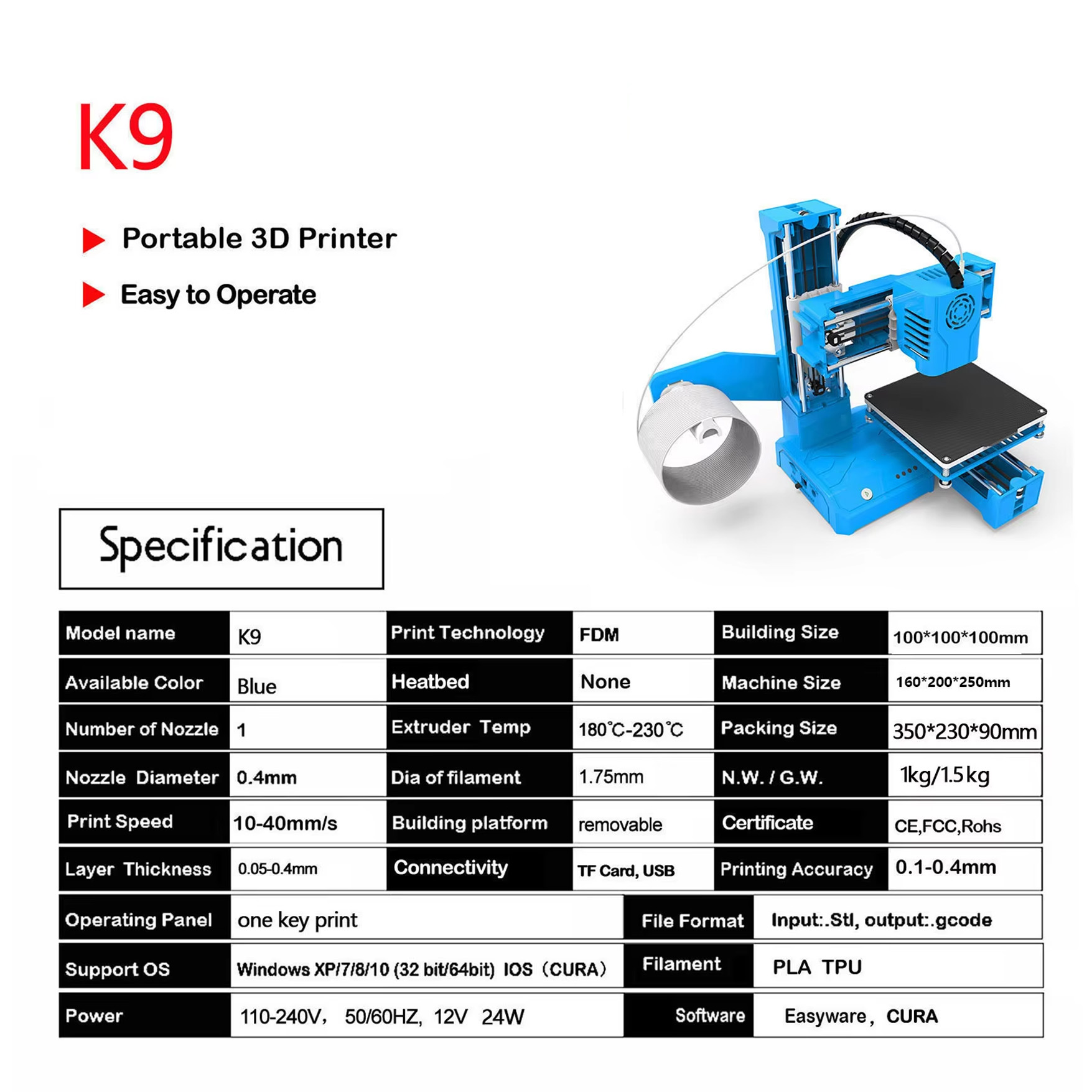 새로운 K9 모듈형 휴대용 3D 프린터 데스크탑 미니  - 3D Printing Software 리뷰 및 가격