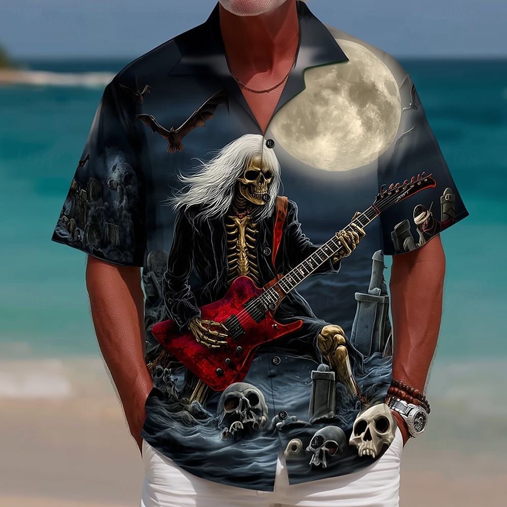 남성용 그림 레퍼 기타 해골 3D 프린트 반팔 셔츠 레 - 3D Printing Guitar 리뷰 및 가격