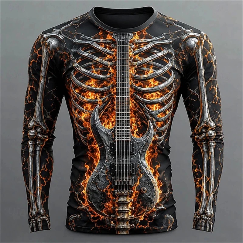 멋진 3D 불꽃과 해골 기타 디자인의 새로운 남성용 긴 - 3D Printing Guitar 리뷰 및 가격